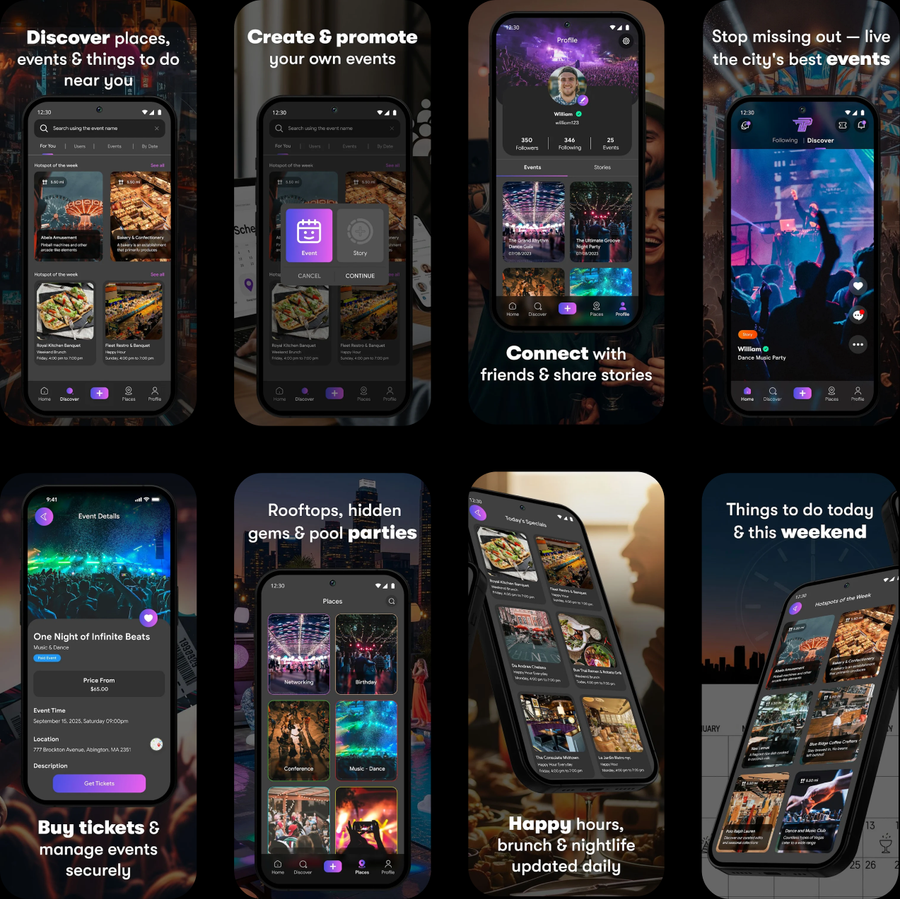 Party Tonight app screens