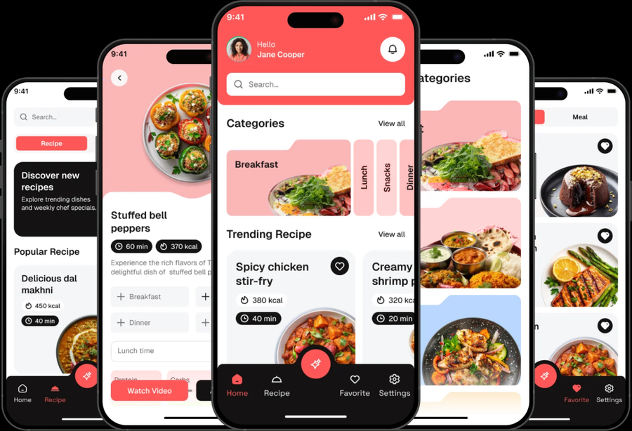 Just The Recipe app screens